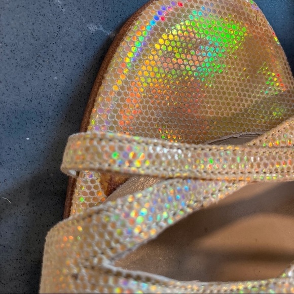 NWT sz 8.5 David Aaron gold metallic iridescent strappy heeled sandals - Picture 12 of 16